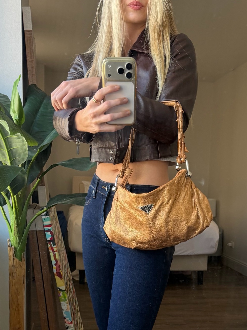 Y2K Prada Shoulder Bag authentic Gold Brown handbag silver coach vintage purse - Picture 4 of 12